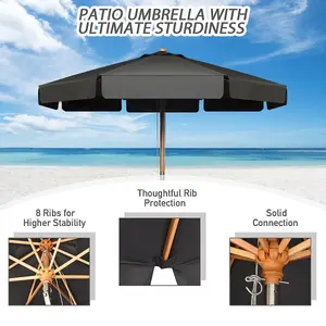 Costway 3m Garden Parasol Tilt Bar Market Table Umbrella with Valance and 8 Solid Ribs