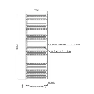 Rinse Curved Bathroom Heated Towel Rail Warmer Radiator Central Heating Anthracite - 1800x600mm