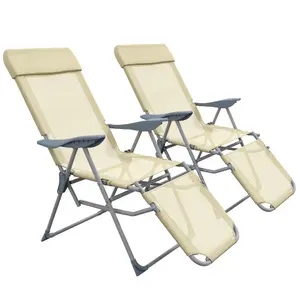 Outsunny Reclining Garden Chairs Set of 2 w/ 5-level Adjustable Backrest, Beige