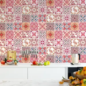 24 Pieces 15x15cm Moroccan Rose Red Mosaic Tile Stickers