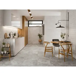 Pembery Grey Rectified Stone Effect 595mm x 1200mm Porcelain Wall & Floor Tiles (Pack of 4 w/ Coverage of 1.42m2)