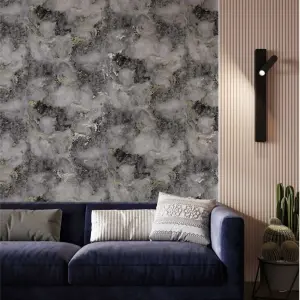 Carrara Charcoal Grey & Gold Metallic Marble Wallpaper MC7115