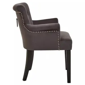 Interiors by Premier Ringback Grey Velvet Armchair for Living Room, Classic Indoor Chair with Tufting, Angular Wooden Leg Chair