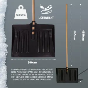 1.3M Snow Shovel - Pusher Scooper Garden Car Spade Winter 130Cm - Heavy Duty Wooden Handle, Durable Plastic Spade