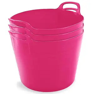 42L Pink Flexi Tubs- Multi Purpose Flexible Storage Container Buckets- Set of 3