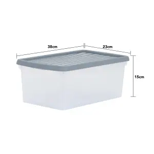 3 x Wham Box 9L Stackable Plastic Storage Box & Lid Clear/Steel