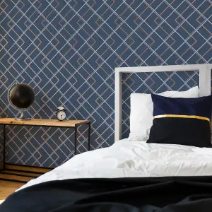 Superfresco Easy Navy Geometric Textured Wallpaper Sample