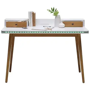 Laurent Wooden Laptop Desk In Matt White And Oak With LED