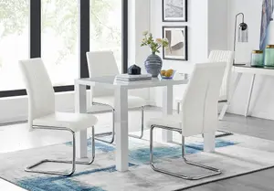 Pivero White High Gloss Dining Table And 4 White Lorenzo Chairs Set