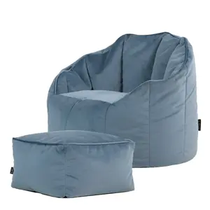 icon Sirena Scallop Chair Bean Bag and Footstool Mineral Blue Velvet Bean Bags