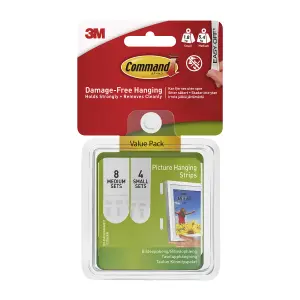 3M Command White Picture hanging Adhesive strip, Pack of 12