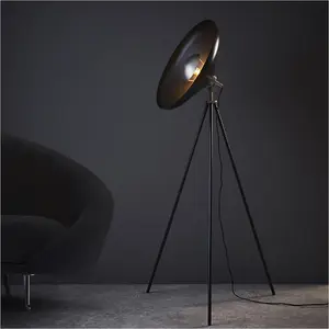 1460mm Floor Lamp - Matt black & matt nickel plate - Standing LED Light Base & Shade