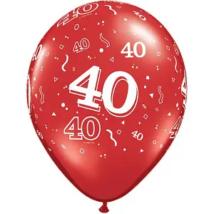 Quatalex 11 Inch 40th Birthday Latex Balloons (25 Pack) Red (27.9cm)