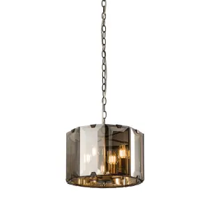 Ceiling Pendant Light Gloss Slate Grey & Smoked Cut Glass 4 x 40W E14