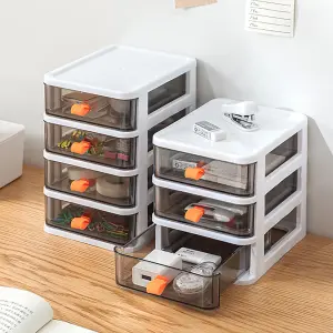 White 3-Tiers Plastic Desktop Stationery Cosmetic Storage Box Drawer Organizer with Handle