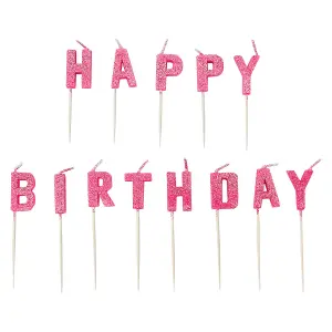 Amscan Glitter Happy Birthday Pick Candles Pink (One Size)