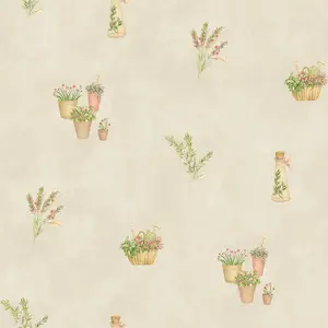 Galerie Fresh Kitchens 5 Beige Garden Herbs Smooth Wallpaper