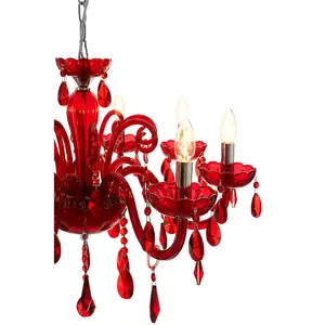 Interiors by Premier Murano Chrome & Red Crystal Glass Chandelier