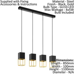 Pendant Ceiling Light Colour Black Gold Square Shades Bulb GU10 4x5W Included