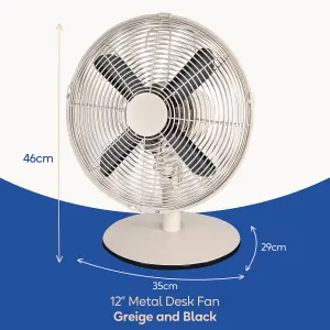 Russell Hobbs Desk Fan Electric Cooling in Greige 3 Speed Settings RHMDF1201GR