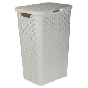 Plastic Laundry Hamper with Handles White