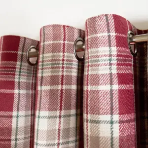 Woven Check Print Pair of Curtains, Red - 46 x 72