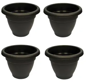 4 x Black Round Plant Pot Plastic Winchester Bell Garden Flower Patio Planter 40cm