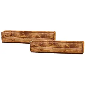 Set of 2 HORTICO™ Wooden Planter, 76cm Long Window Box, Garden Trough Planter, Outdoor Plant Pot Made in the UK H14 L76 W23 cm