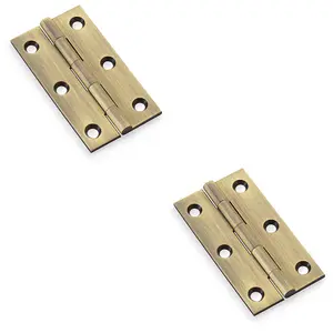 2 PACK - PAIR Solid Brass Cabinet Butt Hinge - 75mm - Antique Brass Premium Cupboard