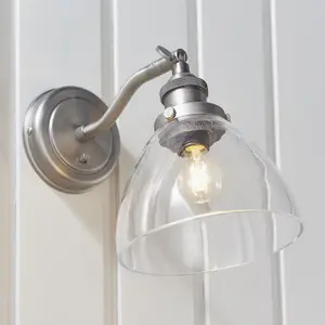 Wall Light - Brushed Silver Paint & Clear Glass - 40W E14 Golf - Dimmable