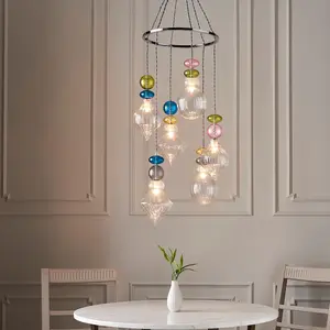 Luminosa April Plate Pendant Ceiling Lamp, Chrome Plate,, Multi Coloured Glass