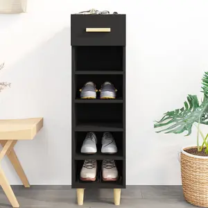 Berkfield Shoe Cabinet Black 30x35x105 cm Engineered Wood