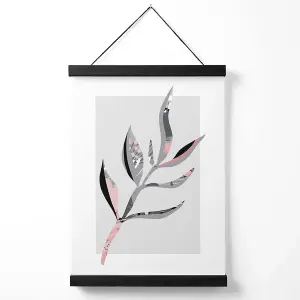 Papyrus Leaf Grey and Pink Boho Botanical Medium Poster with Black Hanger