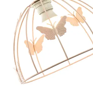 Modern Birdcage Pendant Shade in Blush Pink Metal with Butterflies - Shabby Chic