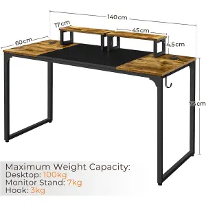 Yaheetech Rustic Brown Computer Desk with 2 Desk Grommets