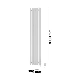 Ximax Vulkan Round Tube VUE1800210W White Electric & gas Vertical Electric designer 4096BTU Radiator, (W)360mm x (H)1800mm