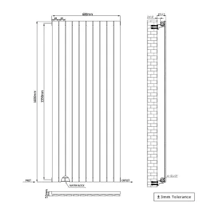 Right Radiators 1600x680 mm Vertical Single Flat Panel Designer Radiator Black