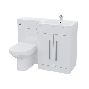 Nes Home 1100mm Right Hand Basin Vanity Cabinet with BTW Toilet White