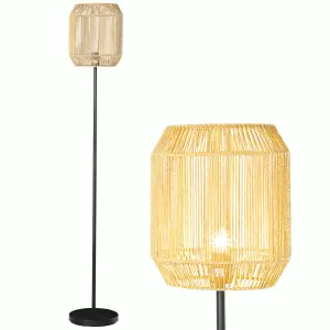 HOMCOM Farmhouse Floor Lamp for Living Room Bedroom with Rattan Wicker, Natural