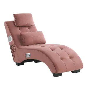 Velvet Chaise Lounge with Bluetooth Speaker USB Port Pink SIMORRE