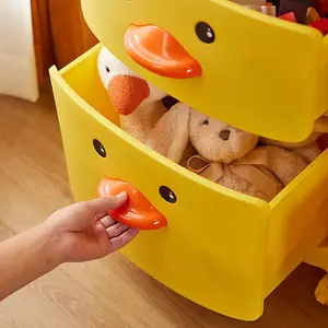 3 Tier Cute Yellow Duck Plastic Pull Out Drawer Storage Cabinet Cart with Wheels 870 mm (H)