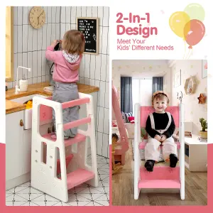 Costway Kids Step Stool Toddler Learning Stool w/ Non-slip Steps & 3 Adjustable Heights