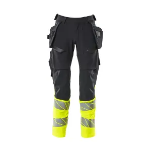 Mascot Accelerate Safe Trousers with Holster Pockets - Dark Navy/Hi-Vis Yellow   (36.5) (Leg Length - Long)