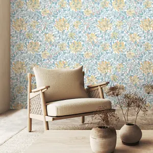 Hoopla Walls Honeysuckle Leaf Trail Soft Blue Smooth Matt Wallpaper