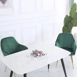 Set of 2 Green Frosted Velvet Dining Chairs Set Kitchen Chair Armchair with Metal Legs