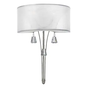 Twin Wall Light Crystal Accents Double Translucent Shade Nickel LED E14 60W