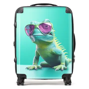 Happy Splashart Iguana Wearing Glasses Suitcase - Large