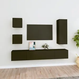 Berkfield 5 Piece TV Cabinet Set Black Engineered Wood