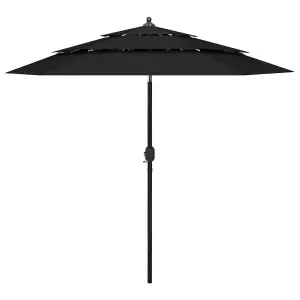 Berkfield 3-Tier Parasol with Aluminium Pole Black 2.5 m