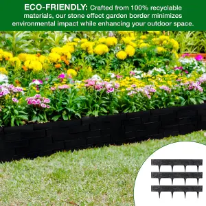 Flexible Black  Stone Effect Lawn Edging 2.3m - Flexible Plastic Garden Border Easy Install Edging for Grass, Gravel and Landscape